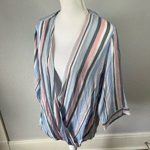 JNY Jones New York NWT Blue Pink White Vertical Striped Blouse